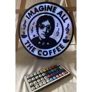 John Lenon The Beatles inspired 3d printed wall led lamp IMAGINE ALL THE COFFEE